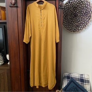 ODD BIRD CO. Women’s 1XL Kaftan Tunic Dress 3/4-Sleeve Mustard Yellow Cotton